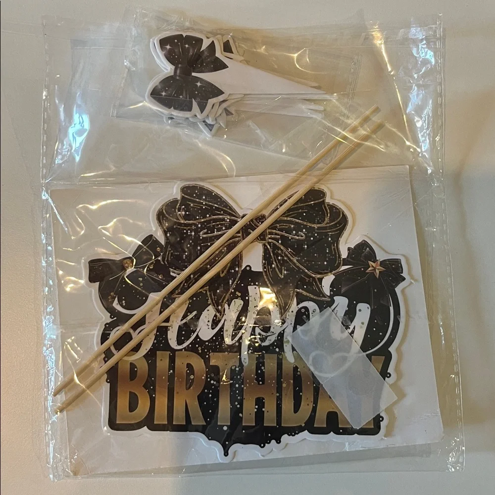 Black and Gold Birthday Cake Topper New